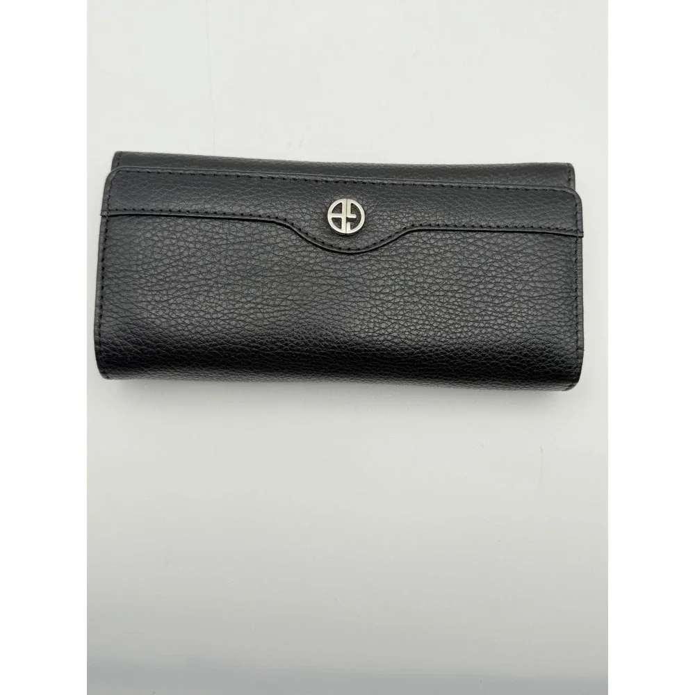 Giani Bernini Black Pebbled Leather Tri-Fold Continental Wallet ID Windows